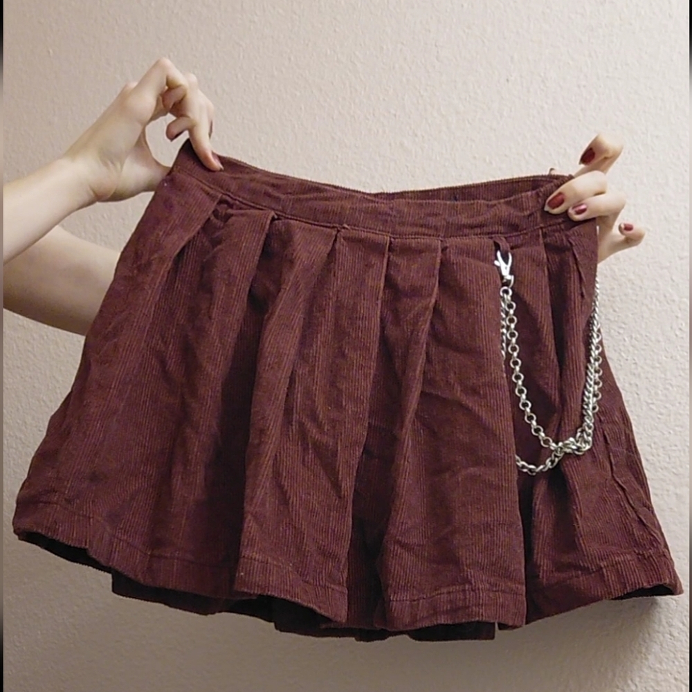 Burgundy Corduroy Skirt with Chain Detail